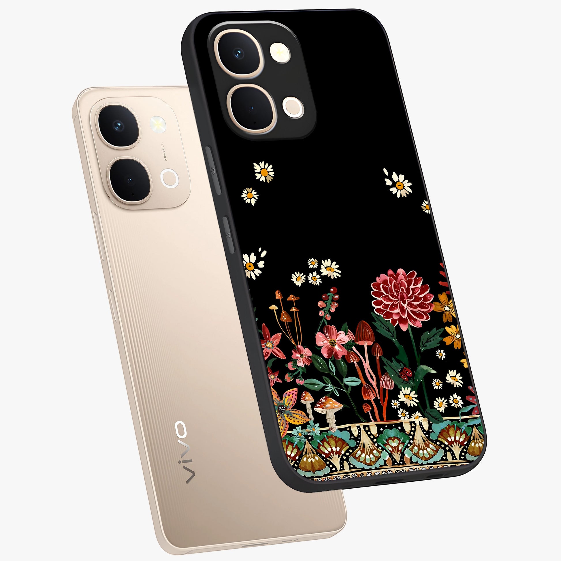 Midnight Bloom Pattern Glass Case displayed in angled mockup highlighting elegant flower design with midnight aesthetic style.