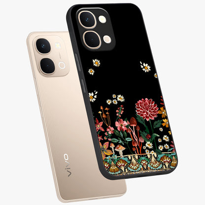 Midnight Bloom Pattern Glass Case displayed in angled mockup highlighting elegant flower design with midnight aesthetic style.