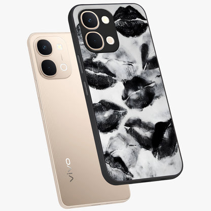 Midnight Kiss Marks Glass Case displayed in angled mockup highlighting playful romantic design with bold midnight aesthetic.