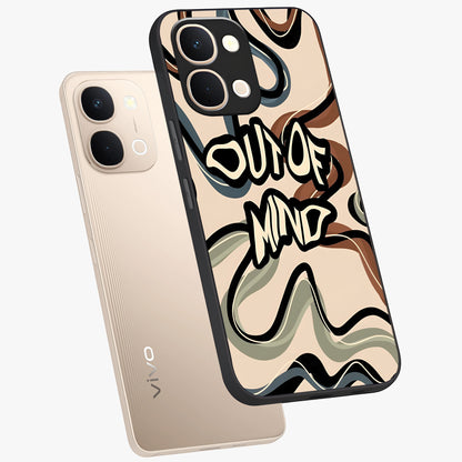 Out Of Mind Glass Case displayed in angled mockup highlighting bold statement design with modern artistic aesthetic.