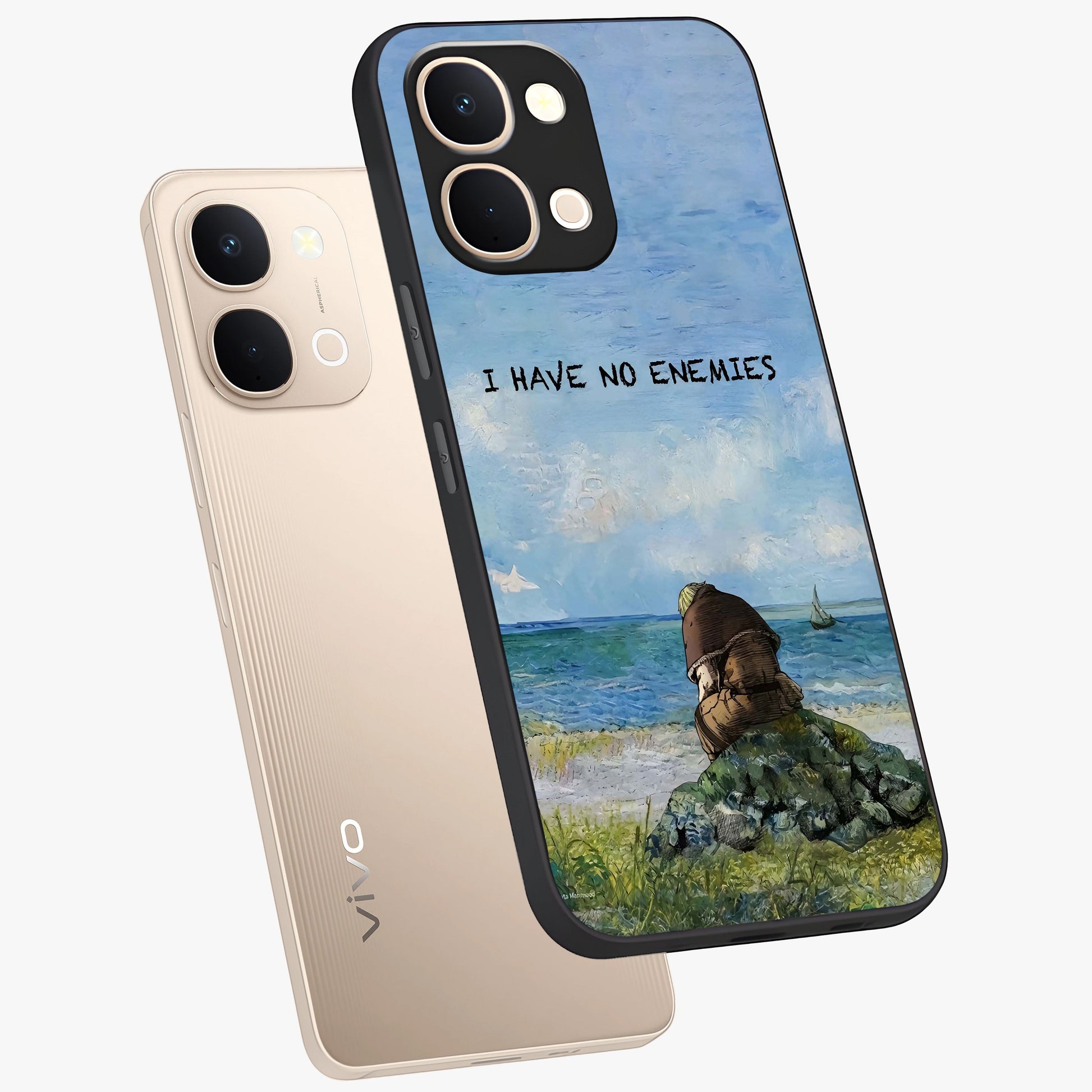 Peace Beyond War Glass Case displayed in angled mockup highlighting meaningful message design with artistic aesthetic style.
