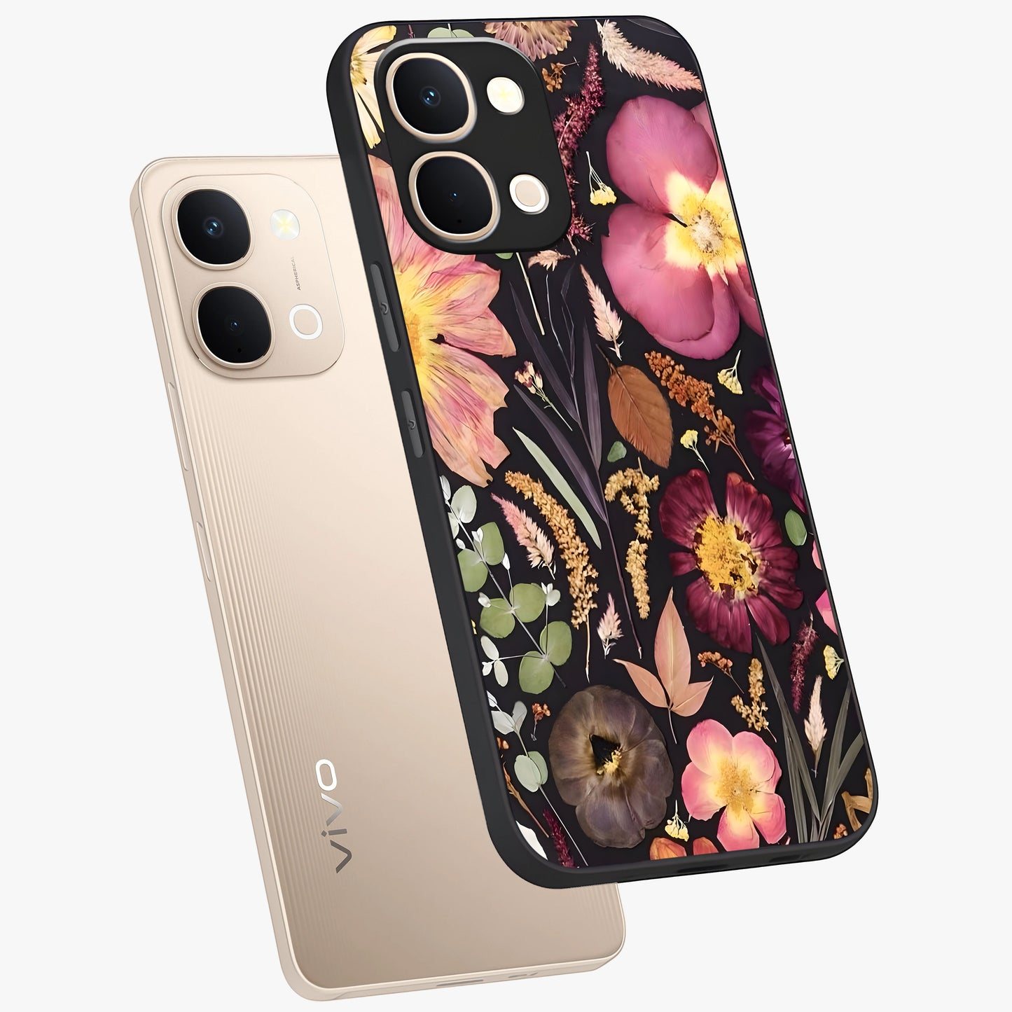 Petal Dream Tapestry Glass Case displayed in angled mockup highlighting decorative petal pattern with elegant botanical aesthetic.