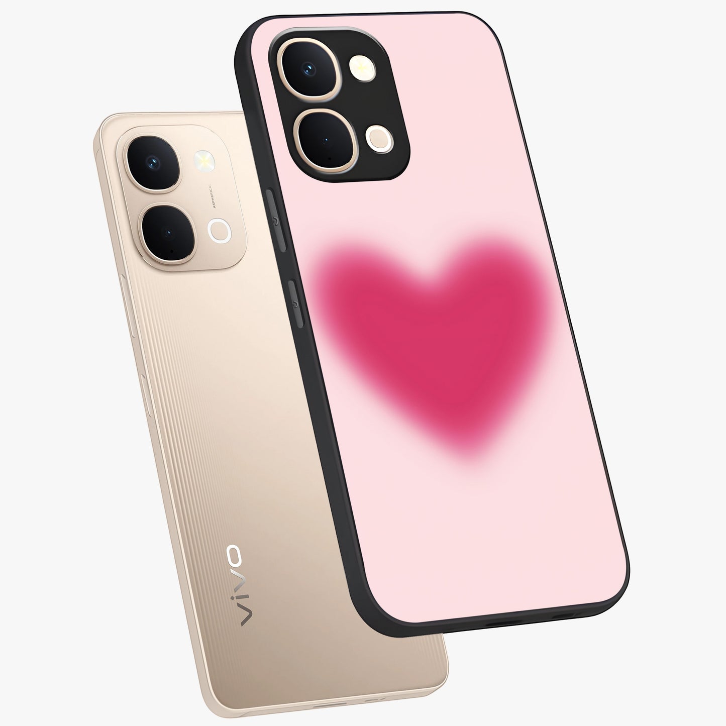 Pink Aura Heart Glass Case displayed in angled mockup highlighting vibrant pink heart design with dreamy aura aesthetic.