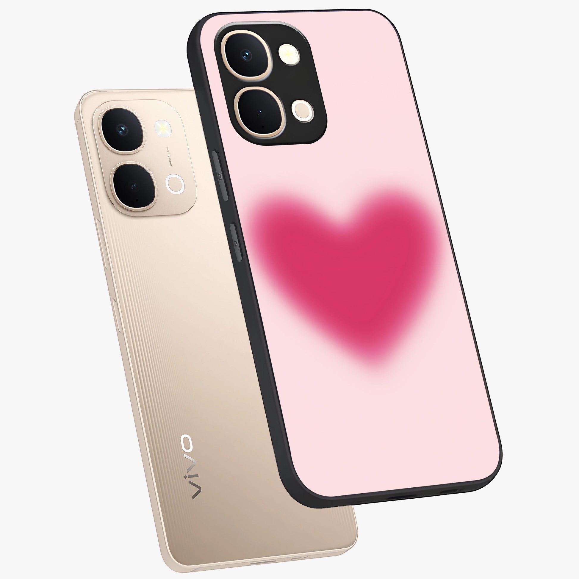 Pink Aura Heart Glass Case displayed in angled mockup highlighting vibrant pink heart design with dreamy aura aesthetic.