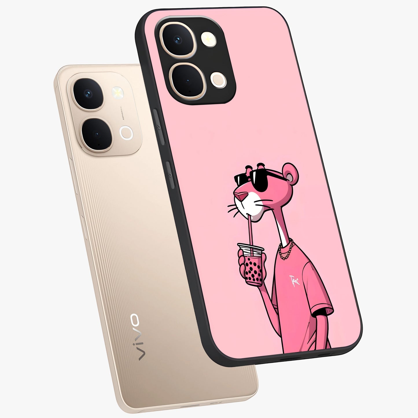 Pink Panther Glass Case displayed in angled mockup highlighting playful cartoon character design with vibrant pink aesthetic.