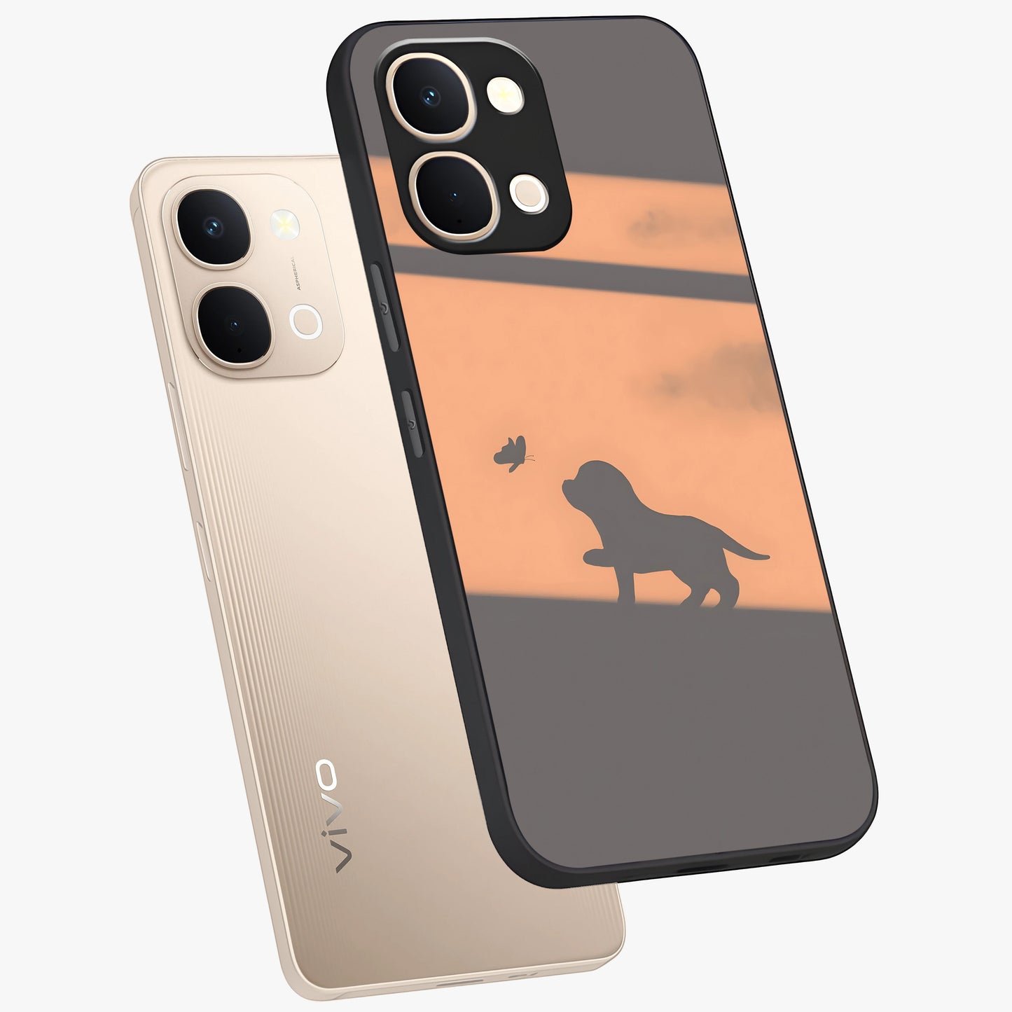 Puppy Shadow Art Glass Case displayed in angled mockup highlighting playful dog illustration with artistic shadow aesthetic.