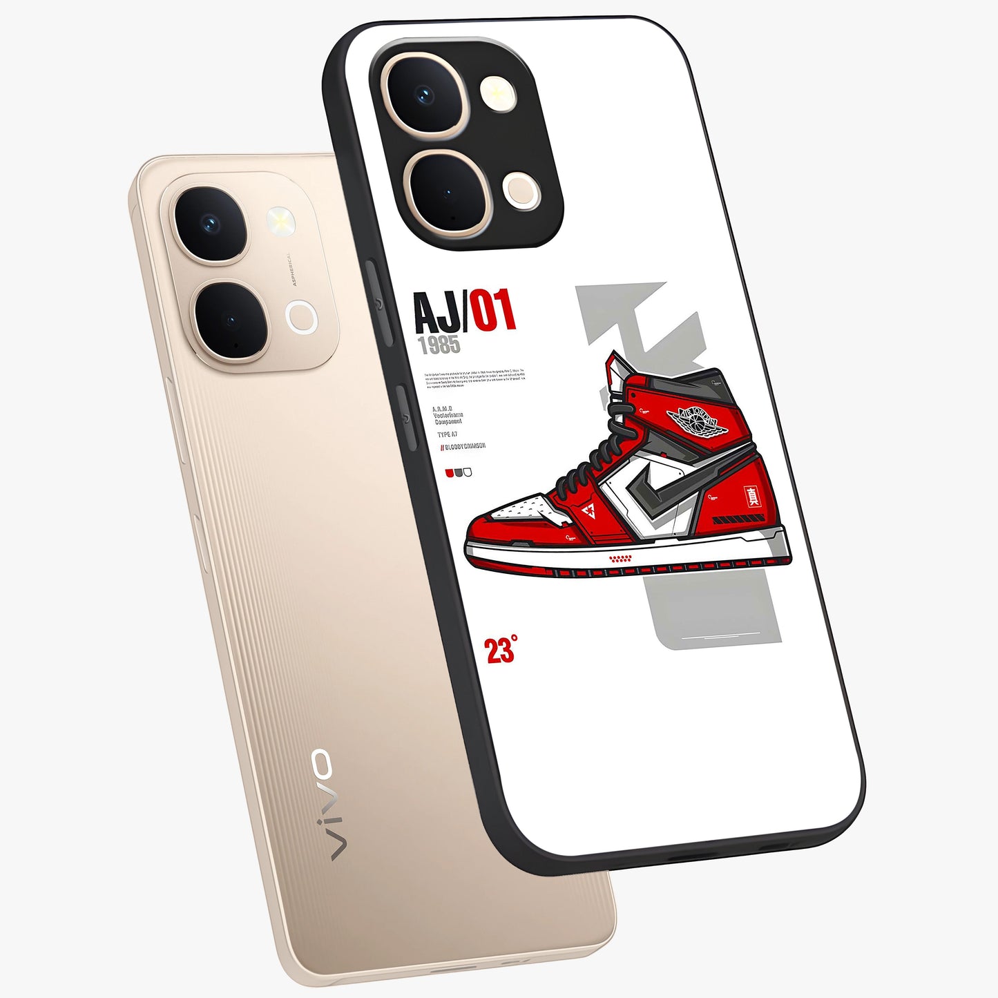 Retro Sneaker Blueprint Glass Case displayed in angled mockup highlighting detailed shoe design with sporty retro aesthetic.