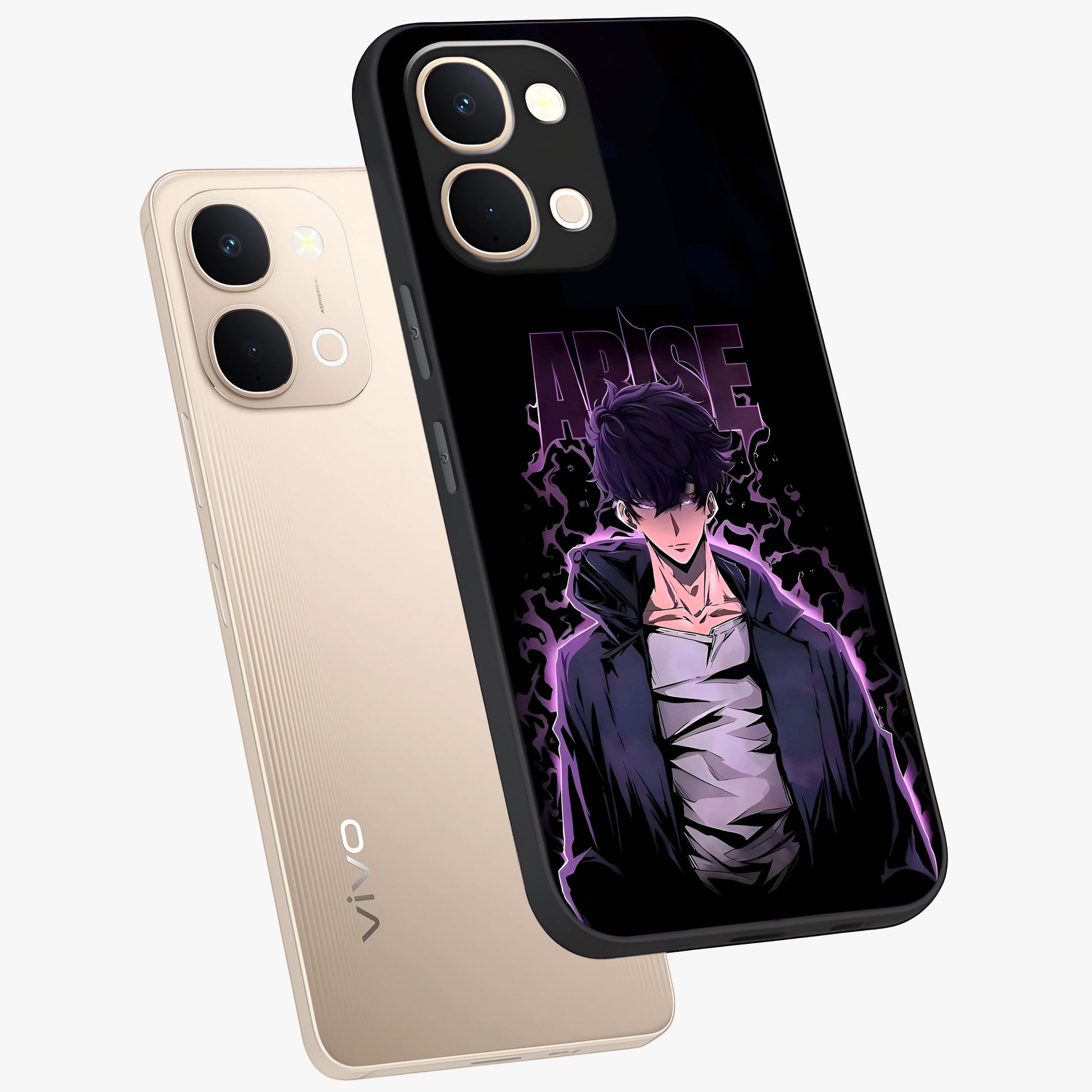 Shadow Monarch Awakening Glass Case displayed in angled mockup highlighting dramatic shadow warrior design with fantasy aesthetic.