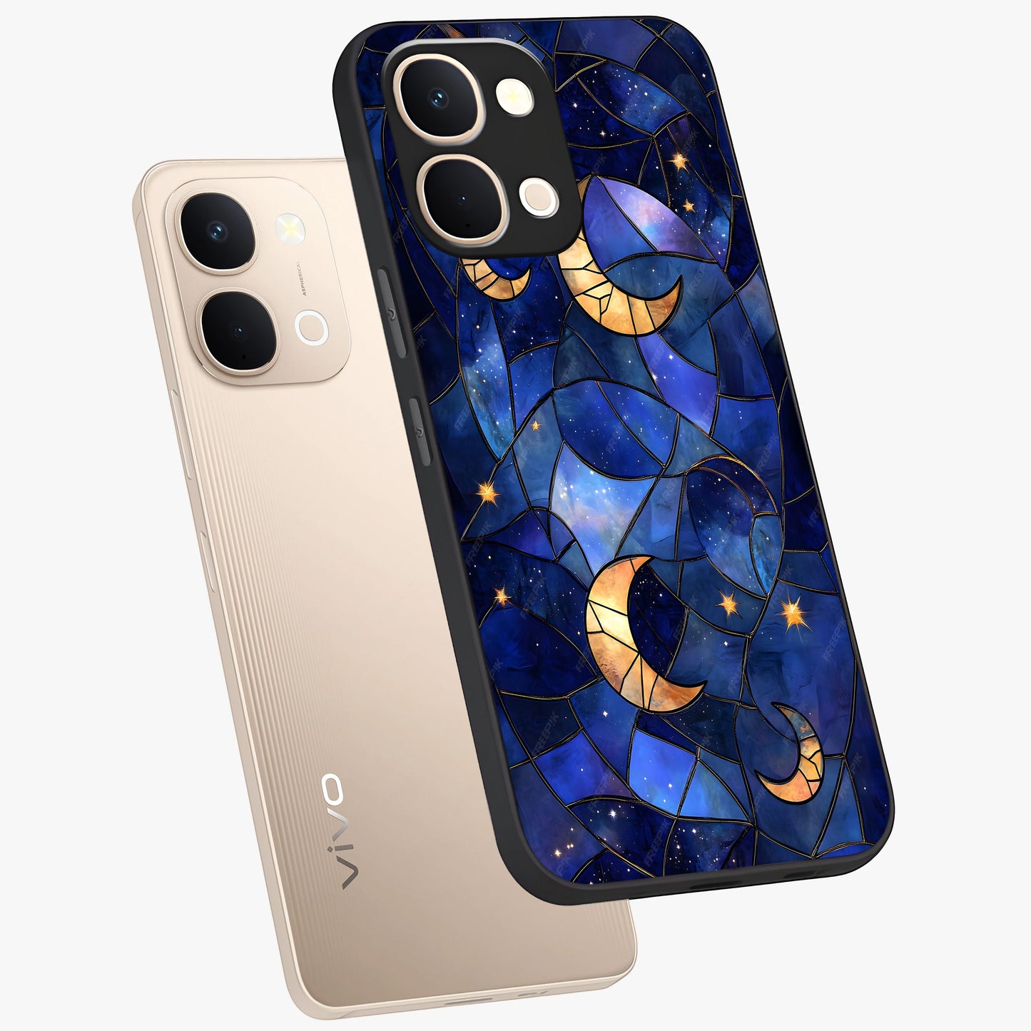 Starlit Sky Tapestry Glass Case displayed in angled mockup highlighting celestial night pattern with artistic aesthetic style.