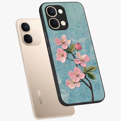Threaded Blossom Breeze Glass Case displayed in angled mockup highlighting elegant floral design with soft aesthetic style.