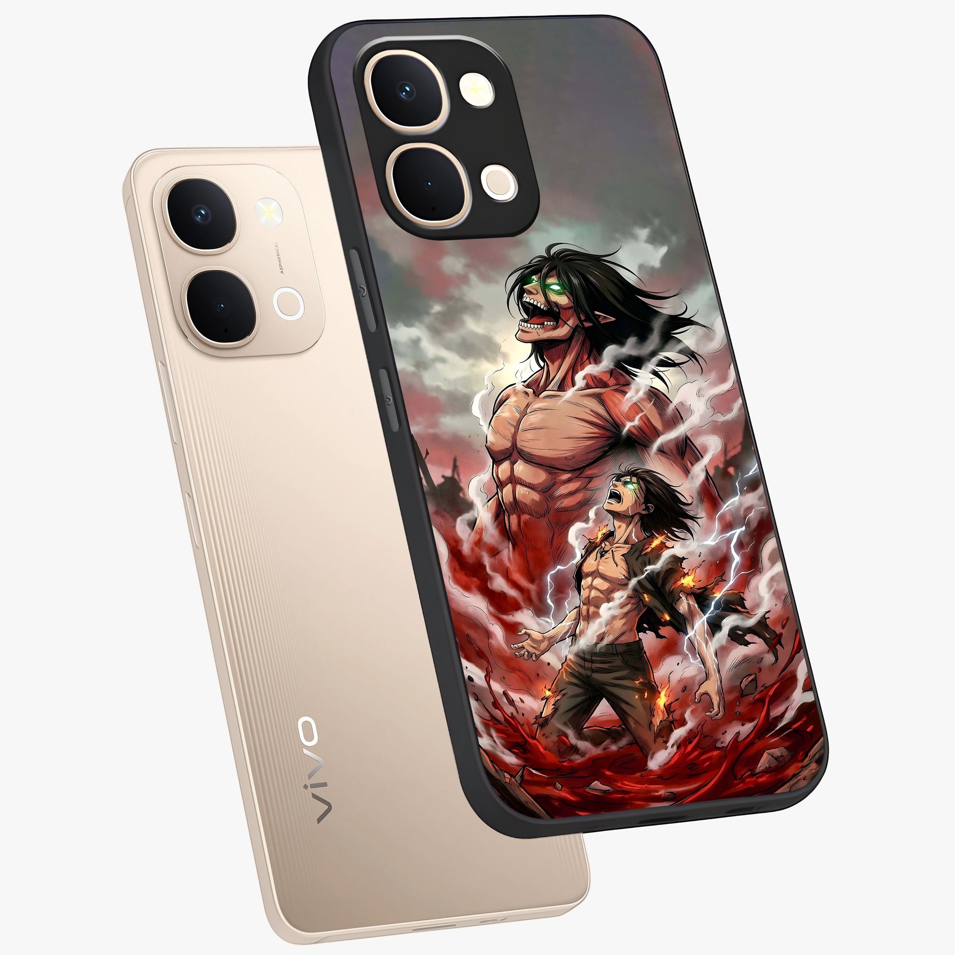 Titan Awakening Fury Glass Case displayed in angled mockup highlighting dramatic giant warrior design with bold anime aesthetic.