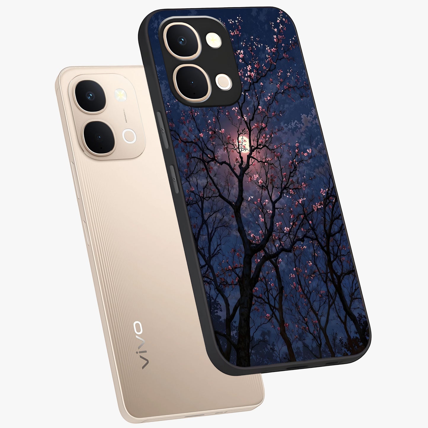 Twilight Sakura Serenade Glass Case displayed in angled mockup highlighting delicate sakura flower design with dreamy aesthetic.