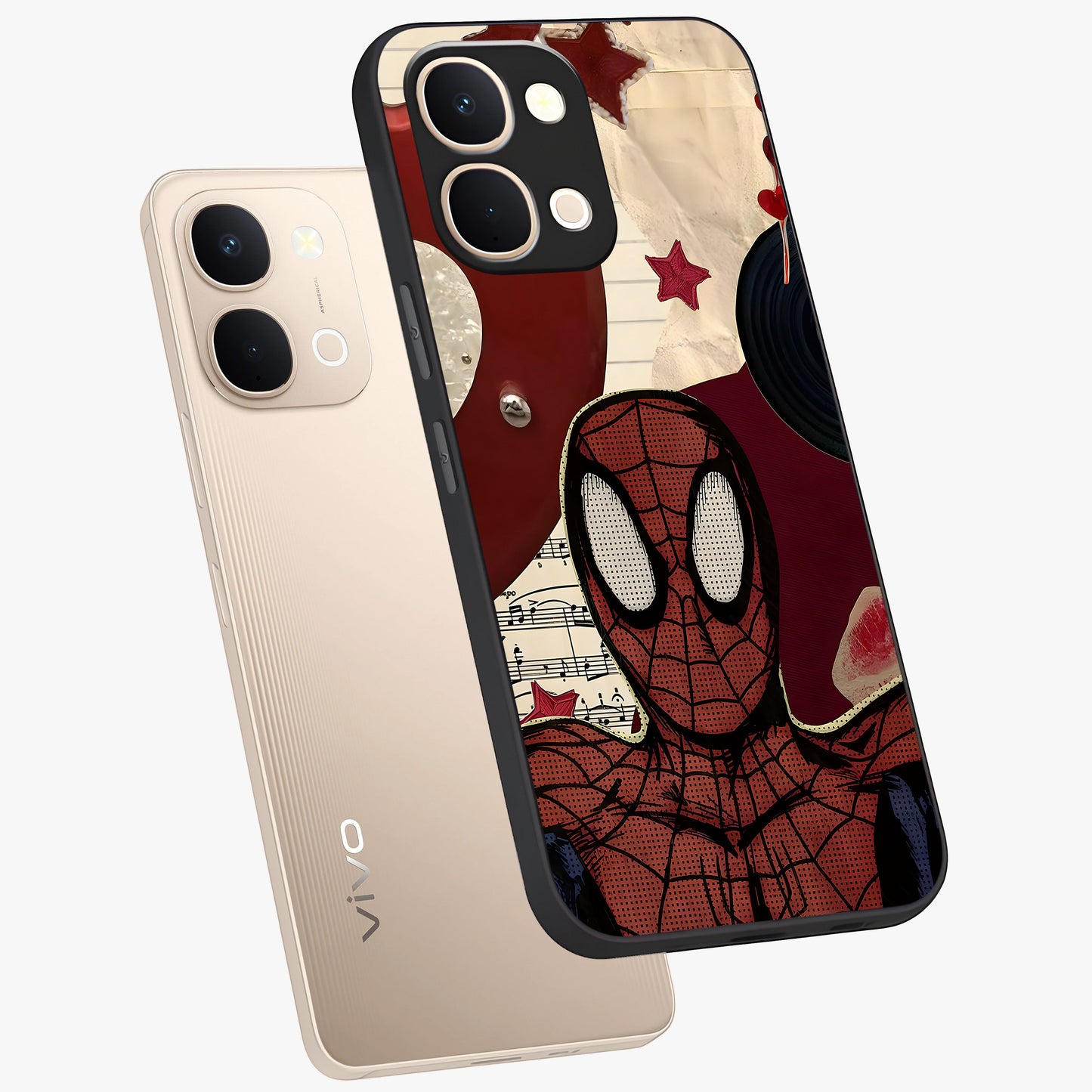 Web Warrior Vibes Glass Case displayed in angled mockup highlighting dynamic web design with comic style aesthetic.