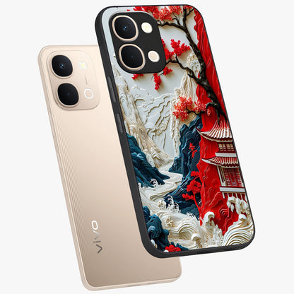 Whispers Of Sakura Waves Glass Case displayed in angled mockup highlighting flowing sakura design with soft floral aesthetic.