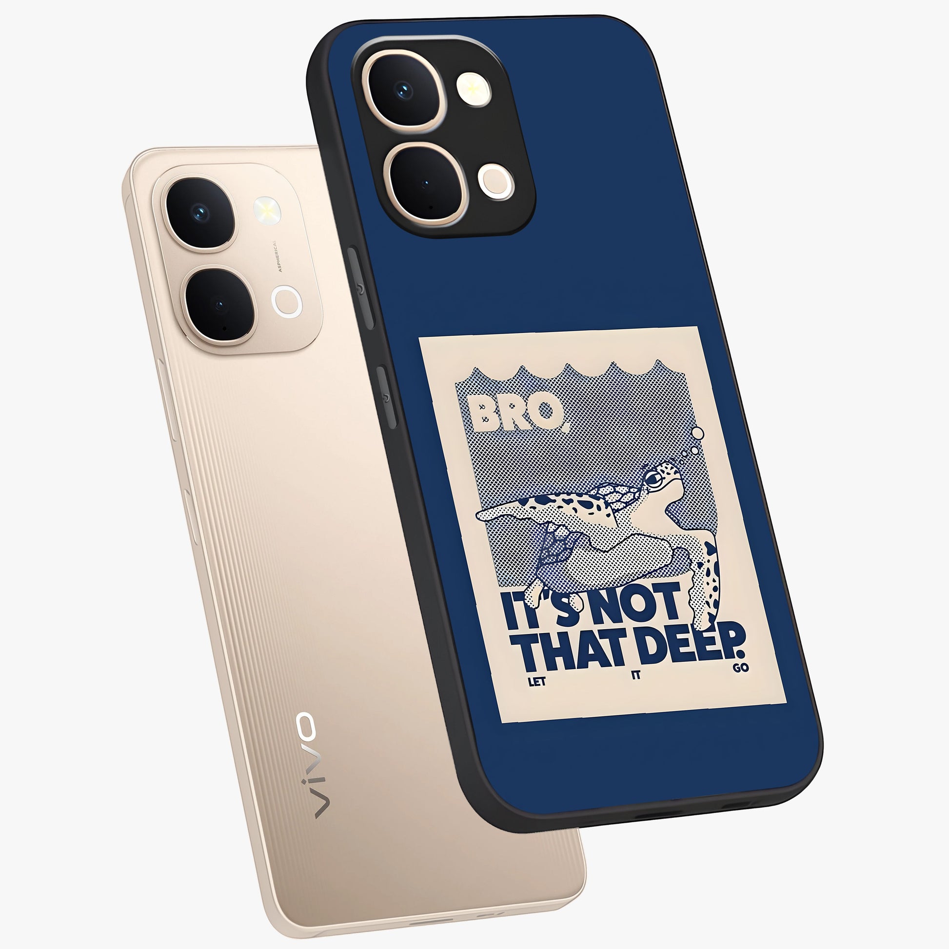 Worry Less Swim Glass Case displayed in angled mockup highlighting fun typography design with relaxed aesthetic style.