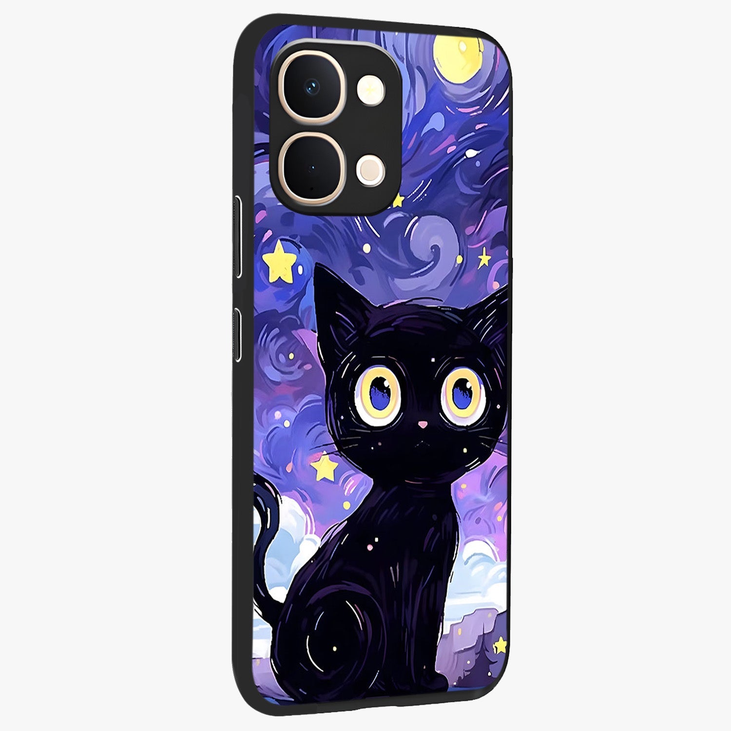 Abstract Cat Art Glass Case upright view showcasing creative feline illustration and aesthetic artistic style.