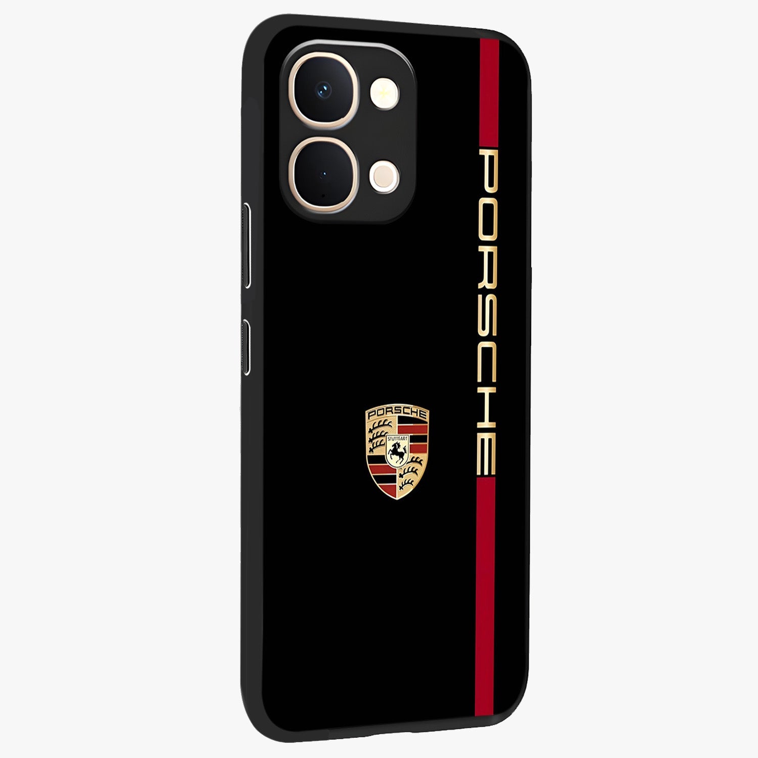 Black Minimal Porsche Glass Case upright view showcasing stylish automotive artwork with bold minimal theme.
