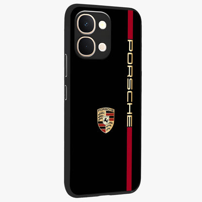 Black Minimal Porsche Glass Case upright view showcasing stylish automotive artwork with bold minimal theme.