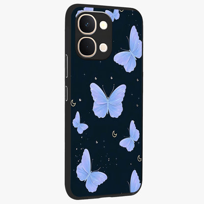 Butterfly With Stars Pattern Glass Case upright view showcasing celestial butterfly artwork with sparkling star elements.