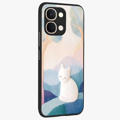 Cotton Dream Cat Glass Case upright view showcasing charming cat artwork with cozy dreamy theme.