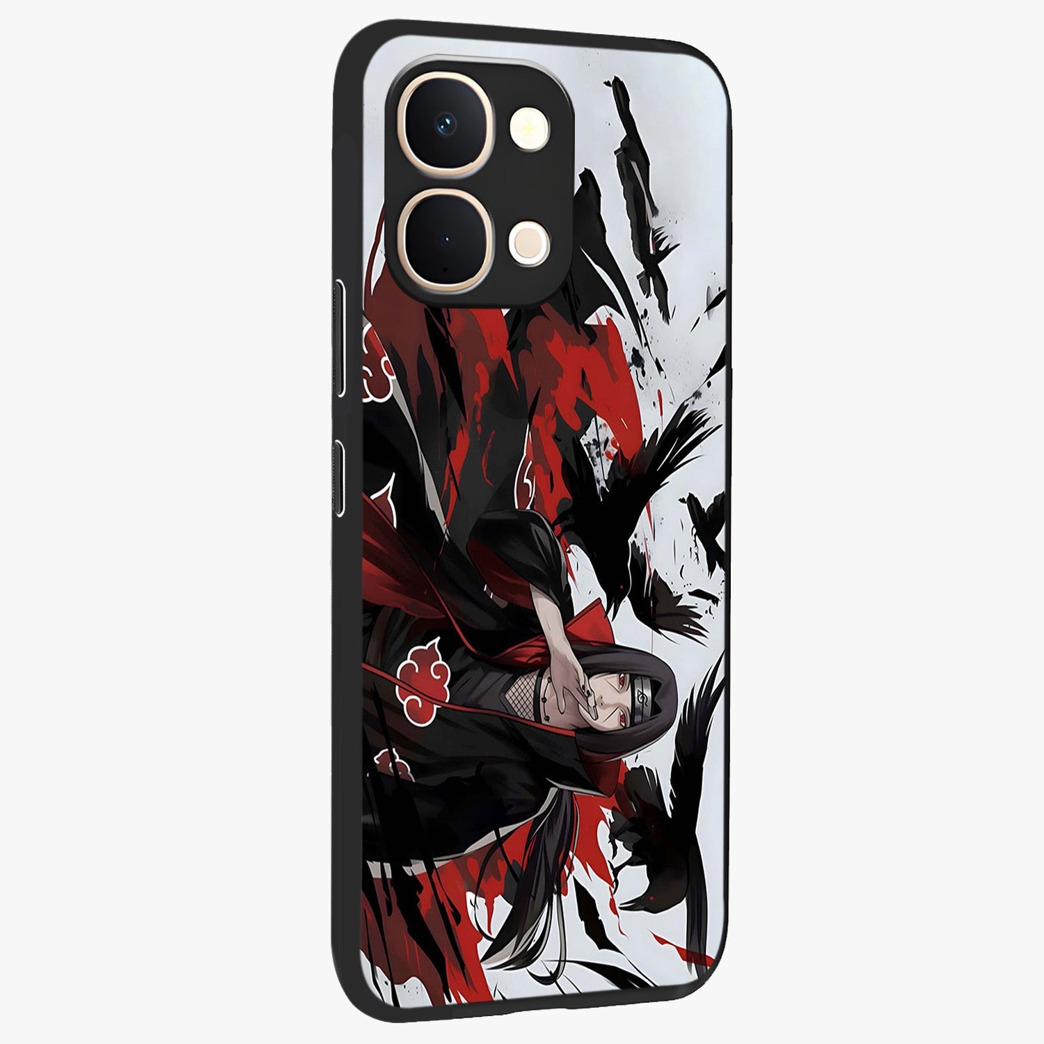 Crimson Crow Illusion Glass Case upright view showcasing striking crow illusion artwork with intense crimson theme.