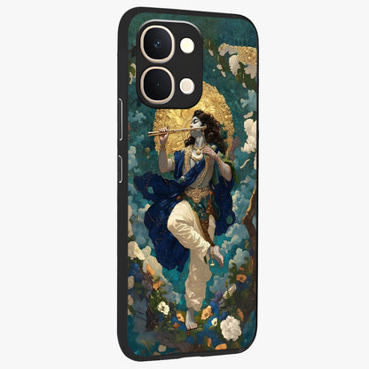 Divine Krishna Art Glass Case upright view showcasing divine Krishna artwork with sacred artistic theme.