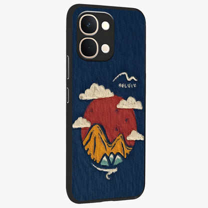 Dream Beyond Mountains Glass Case upright view showcasing beautiful mountain scenery with inspirational nature theme.