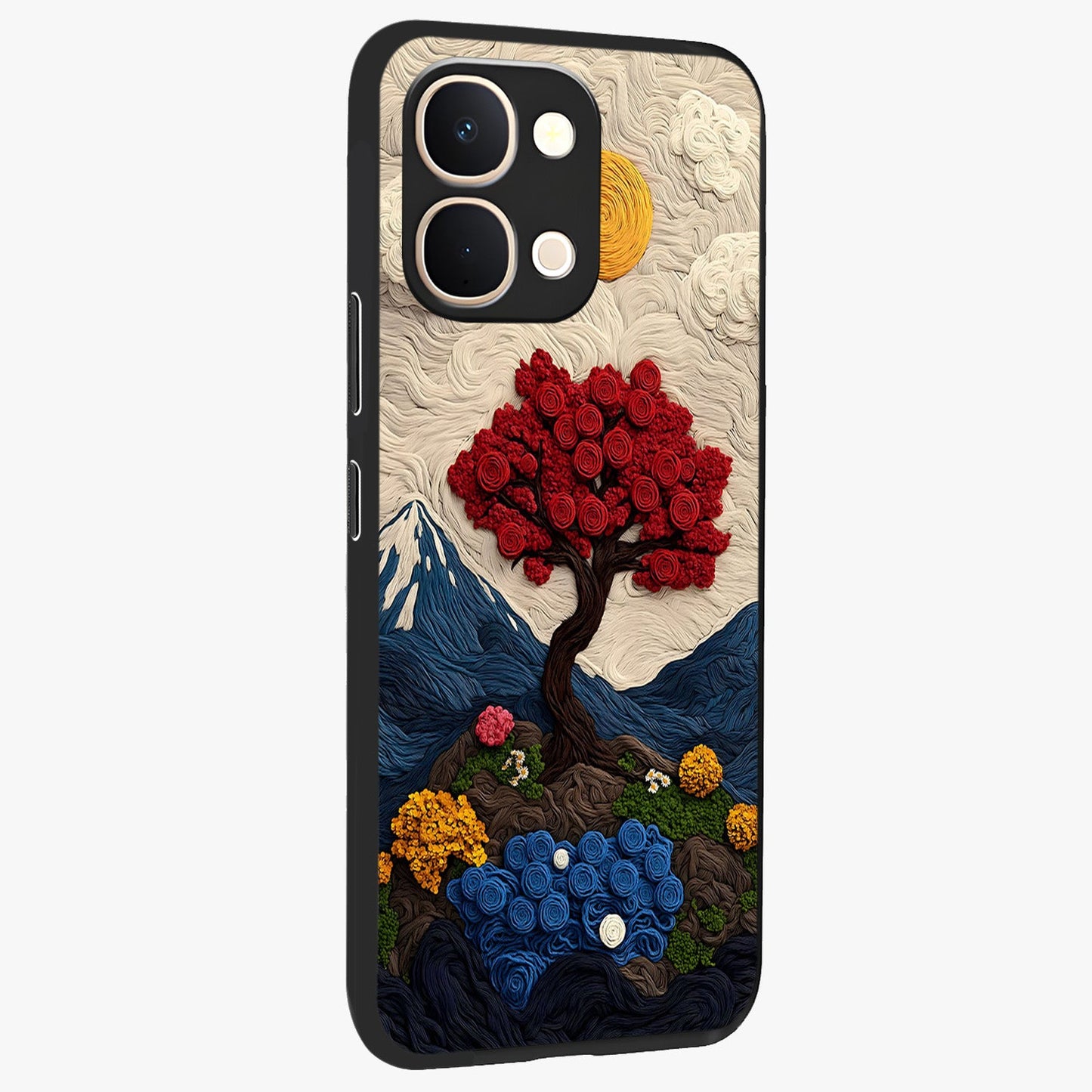 Eternal Nature Tapestry Glass Case upright view showcasing elegant nature tapestry design with decorative style.