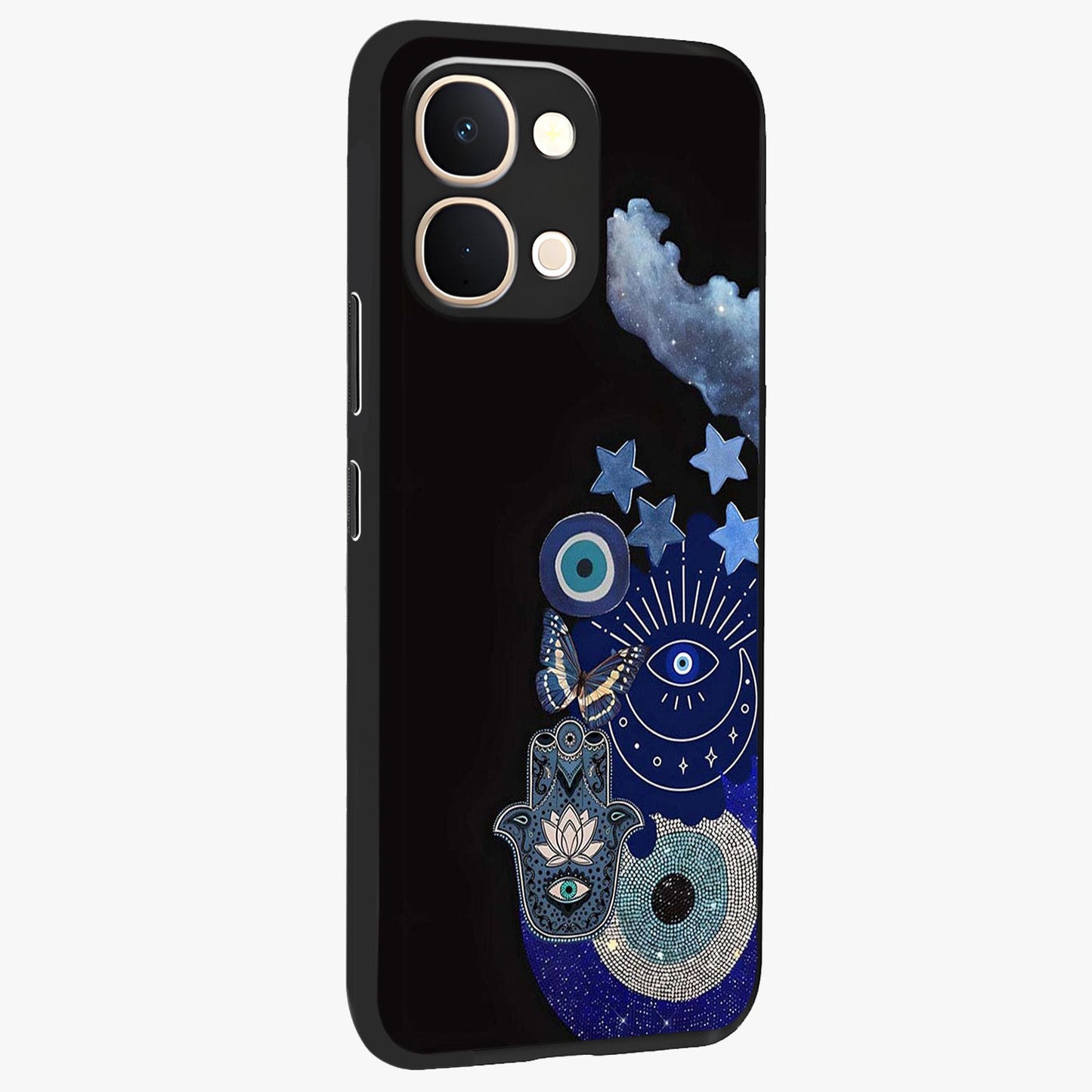 Galactic Charm Cluster Glass Case upright view showcasing glowing cosmic charm artwork with magical celestial style.