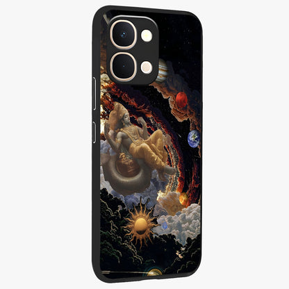 Galactic Divine God Glass Case upright view showcasing mystical divine artwork with dramatic cosmic theme.