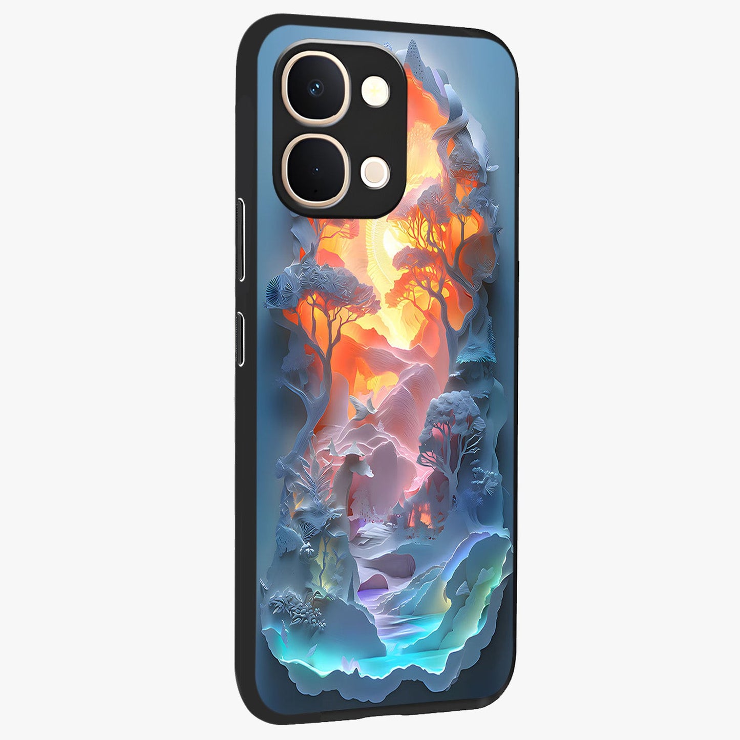 Glow Forest Portal Glass Case upright view showcasing enchanted forest portal artwork with fantasy nature theme.
