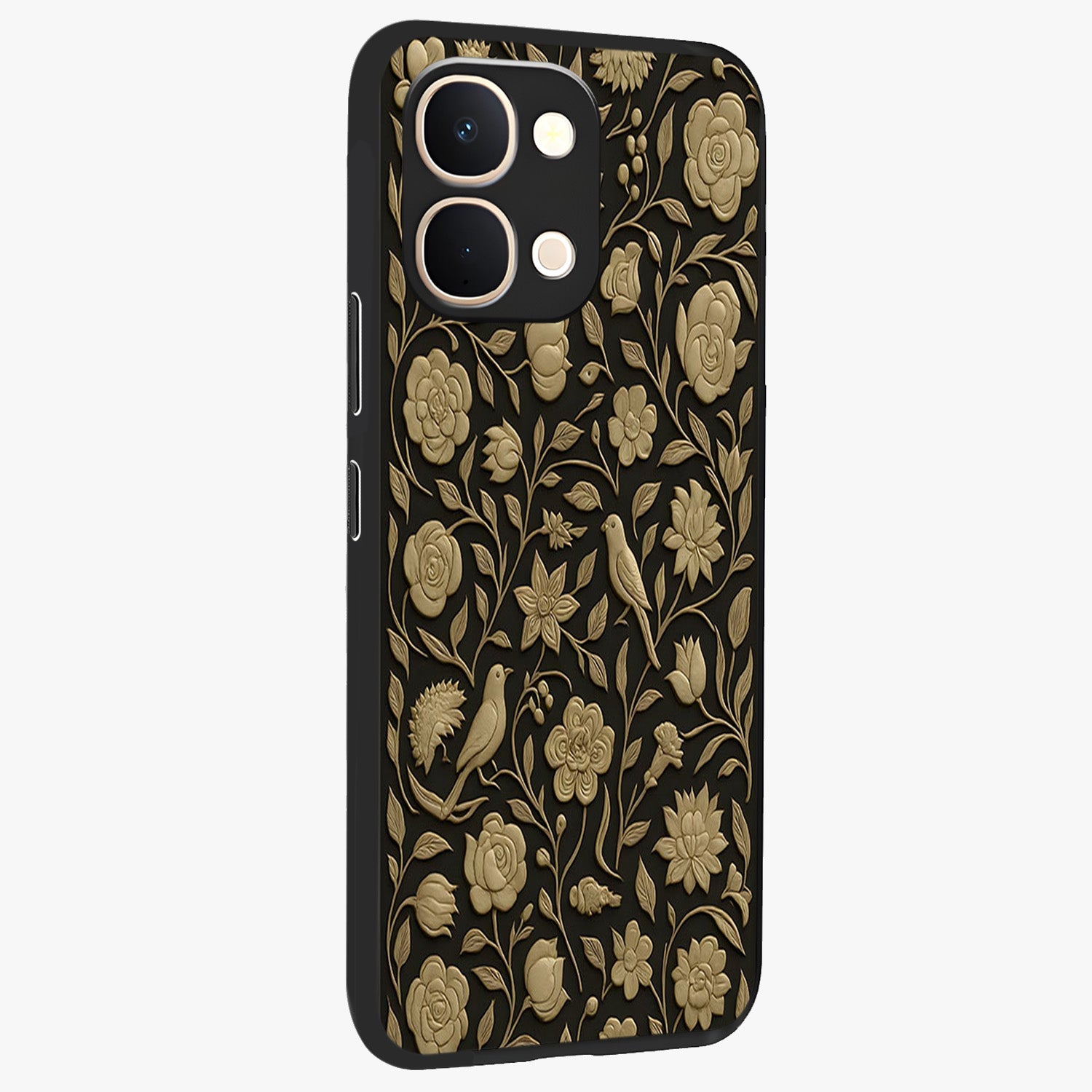 Golden Evil Eye Mandala Glass Case upright view showcasing decorative evil eye mandala artwork with spiritual aesthetic style.