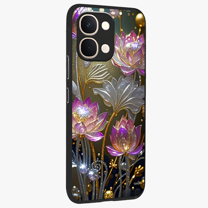 Golden Floral Majesty Glass Case upright view showcasing majestic floral artwork with rich decorative theme.