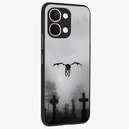 Graveyard Shadow Descent Glass Case upright view showcasing haunting graveyard artwork with dramatic dark theme.