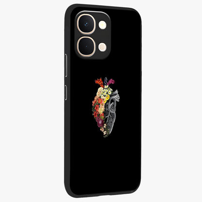Heart With Flowers Glass Case upright view showcasing decorative heart and floral artwork with sweet romantic theme.