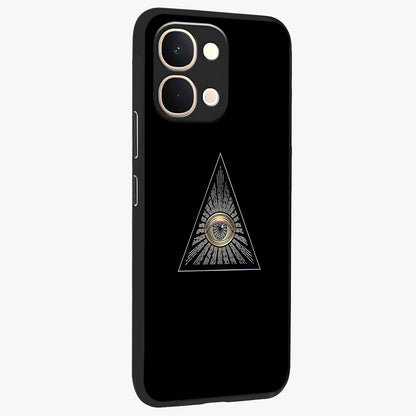 Illuminati Evil Glass Case upright view showcasing striking illuminati artwork with mysterious symbolic theme.