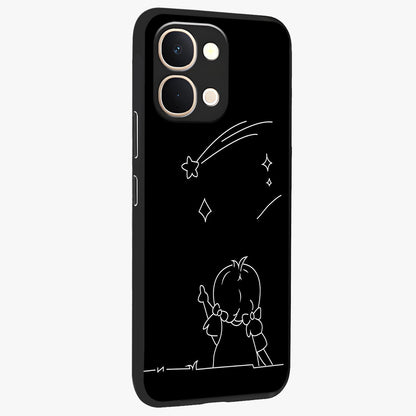 Line Art Girl With Shooting Stars Glass Case upright view showcasing delicate shooting stars artwork with minimal artistic theme.
