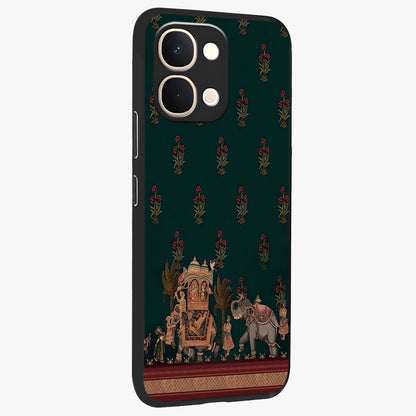 Macmerise Glass Case upright view showcasing bold artistic artwork with contemporary design theme.