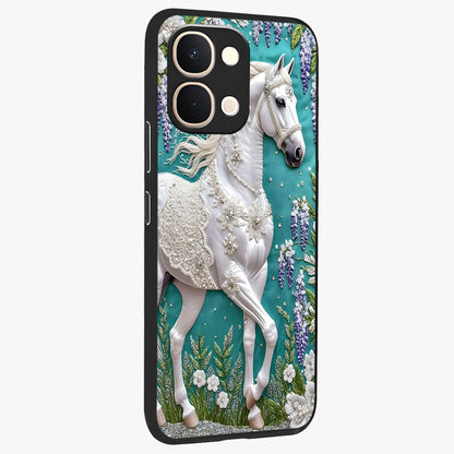 Majestic Floral Stallion Glass Case upright view showcasing dramatic horse artwork with decorative floral theme.