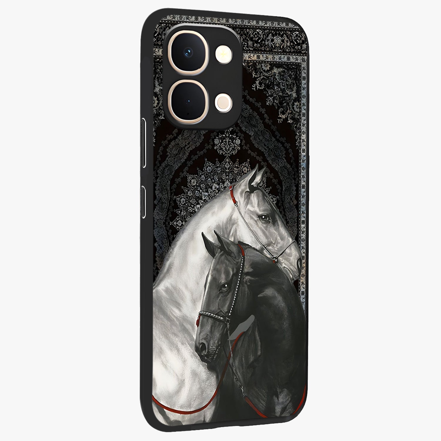 Majestic Ride Legacy Glass Case upright view showcasing dynamic ride inspired artwork with modern automotive theme.