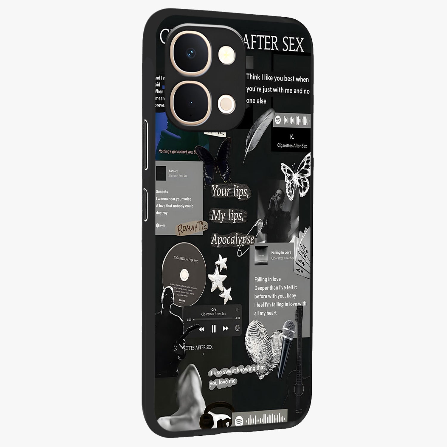 Midnight Love Echo Glass Case upright view showcasing expressive romantic artwork with dreamy midnight theme.