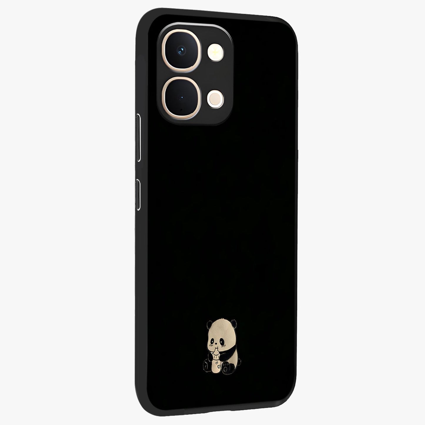 Midnight Panda Love Glass Case upright view showcasing charming panda artwork with playful romantic theme.