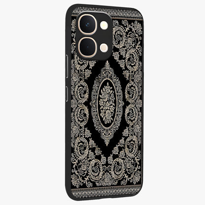 Noir Bloom Elegance Glass Case upright view showcasing graceful floral artwork with luxurious dark theme.
