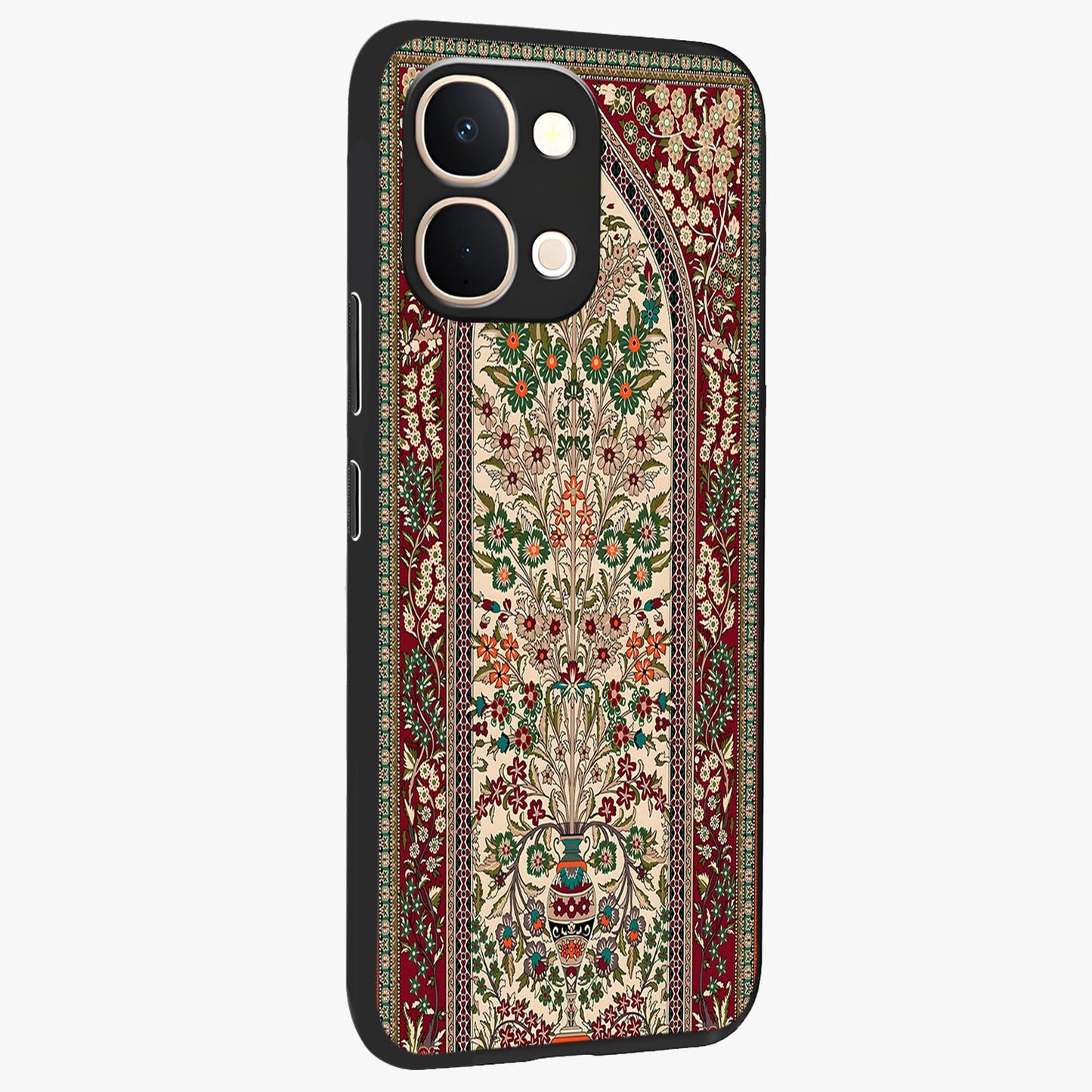 Persian Inspired Glass Case upright view showcasing decorative Persian artwork with rich heritage theme.