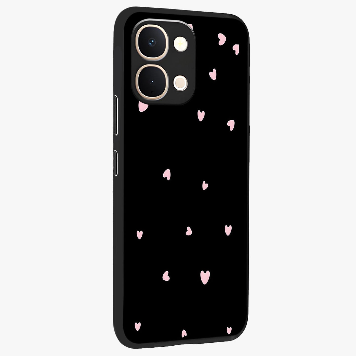 Pink Love Drops Glass Case upright view showcasing charming heart drop artwork with romantic playful theme.