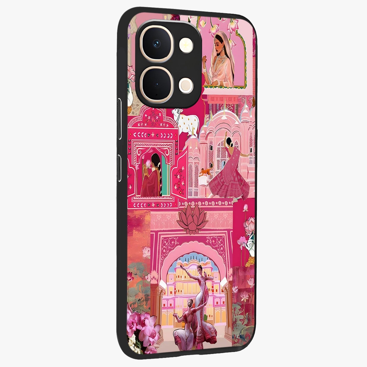 Pink Palace Muse Glass Case upright view showcasing artistic palace artwork with graceful royal theme.