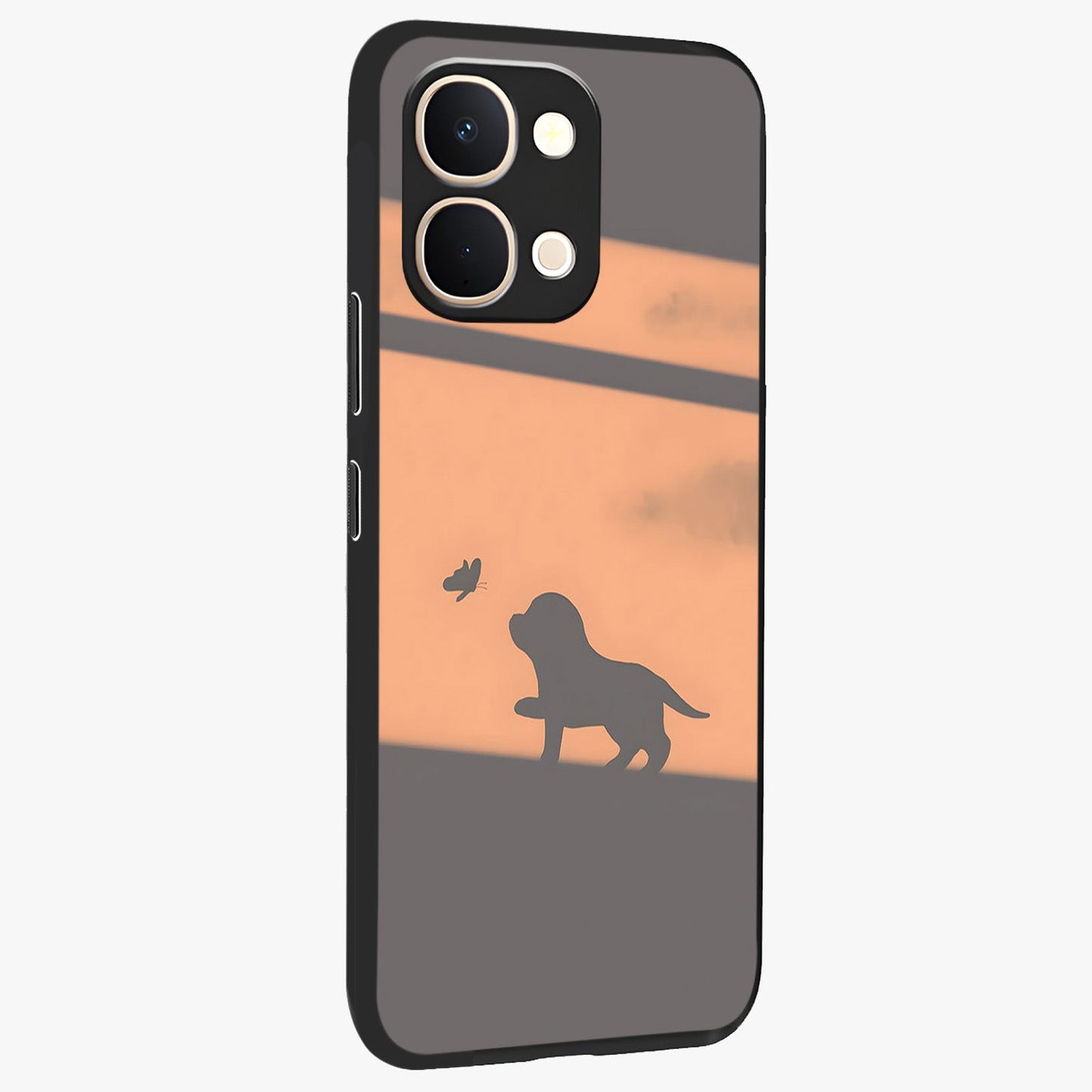 Puppy Shadow Art Glass Case upright view showcasing charming puppy artwork with creative silhouette theme.