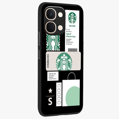 Starbucks Mocha Glass Case upright view showcasing trendy coffee inspired artwork with modern lifestyle theme.