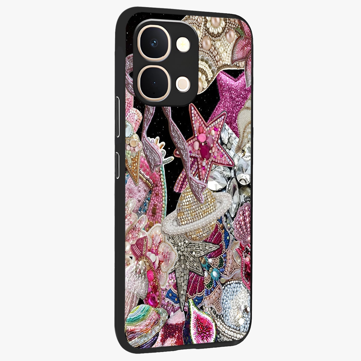 Starlit Jewel Dream Glass Case upright view showcasing radiant star inspired artwork with magical night theme.