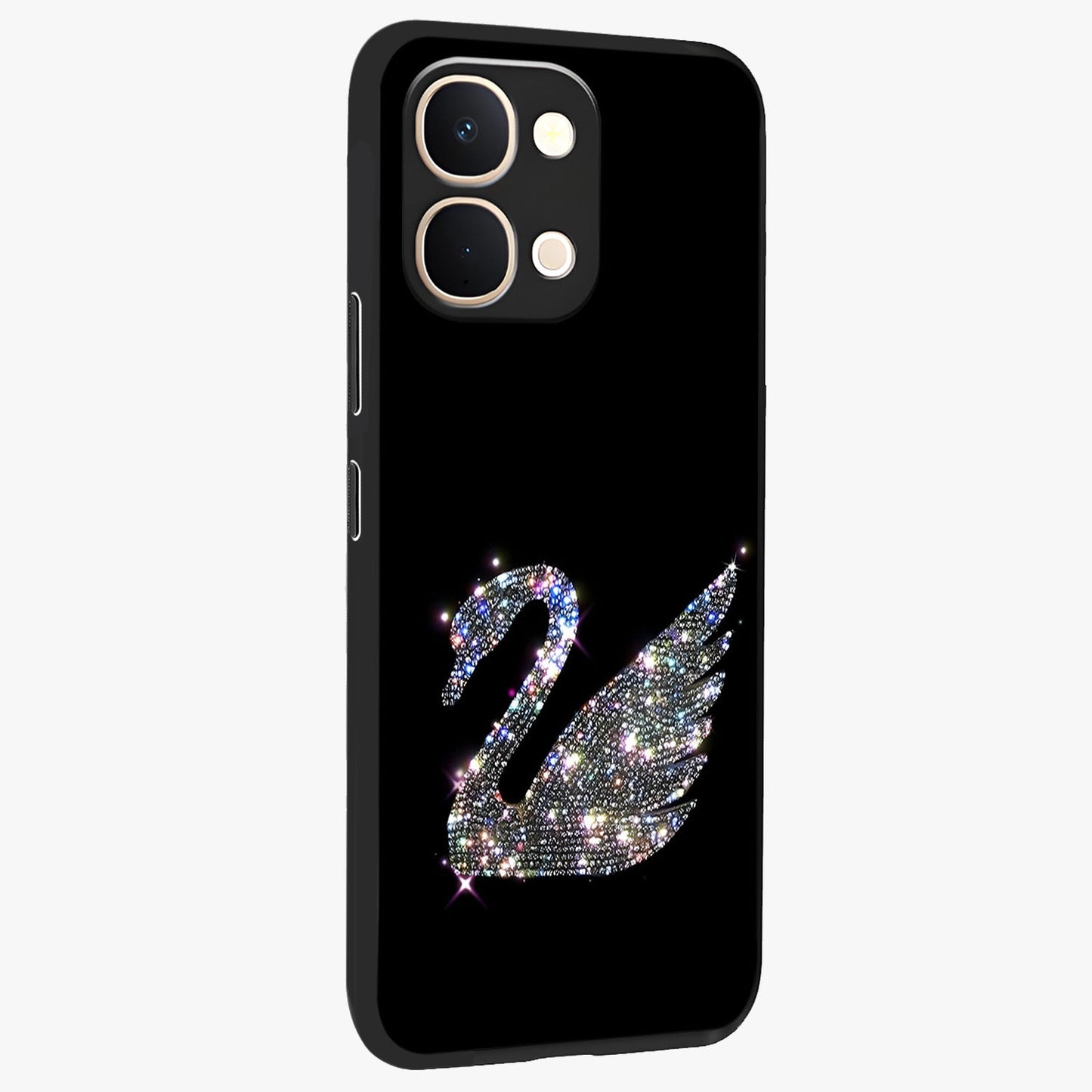 Starlit Swan Grace Glass Case upright view showcasing beautiful swan artwork with peaceful night themed design.